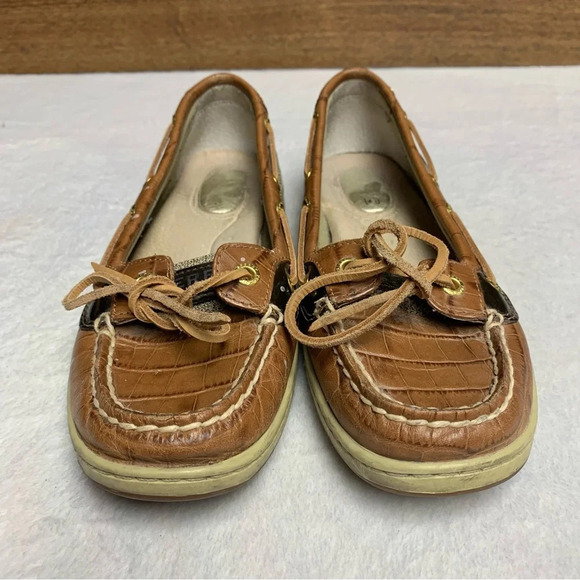 Sperry Topsiders size 6.5M brown/cream leather ties some cracking on the sides - Picture 10 of 10